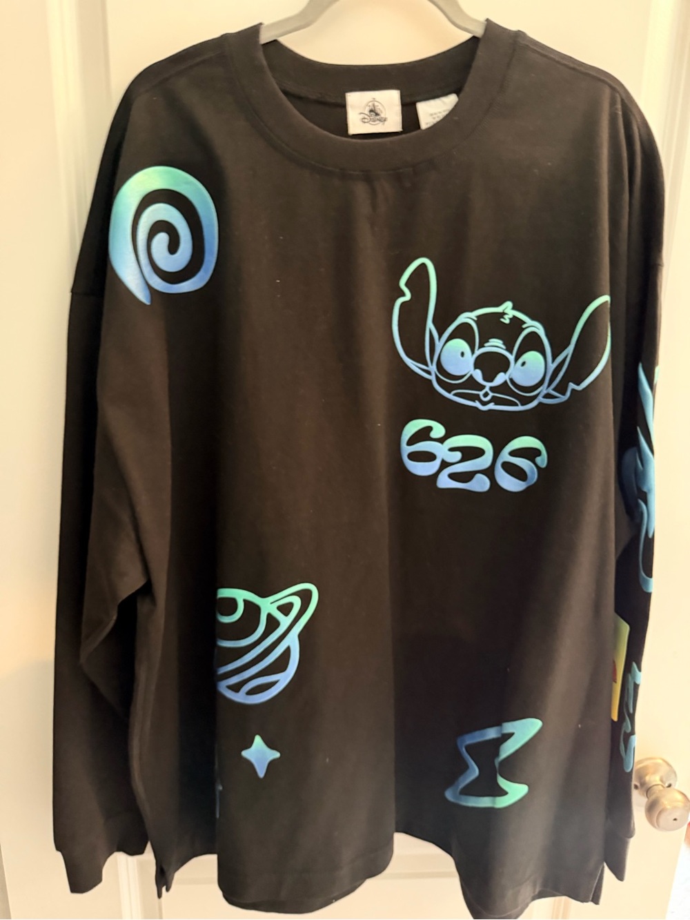 Disney Black Long Sleeve Sweatshirt with Teal and Blue Stitch Graphics